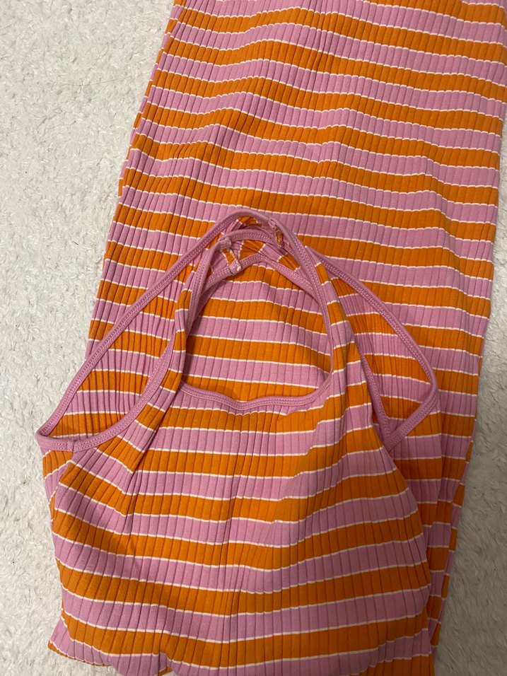 Çizgili Uzun Askılı midi boy Kadın Elbise - Görsel 4