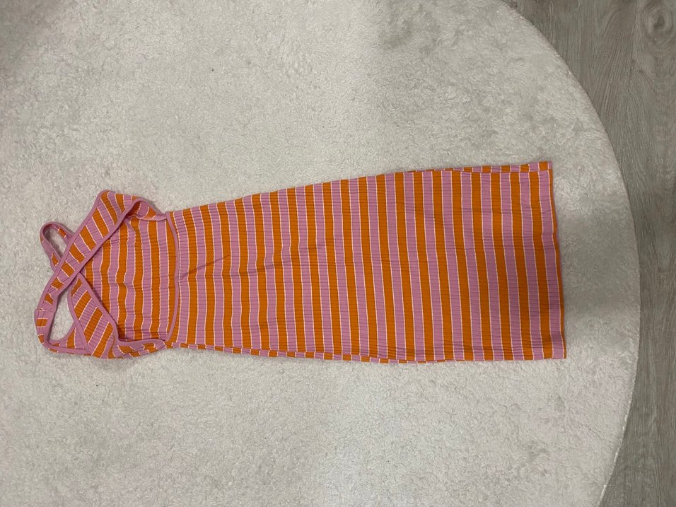 Çizgili Uzun Askılı midi boy Kadın Elbise - Görsel 2