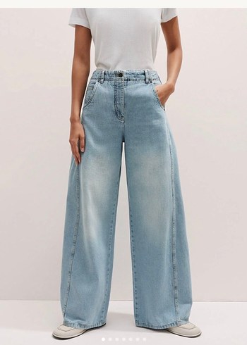 Kadın Mavi Bol Kesim Midi Denim Pantolon Orjinal ME-EM