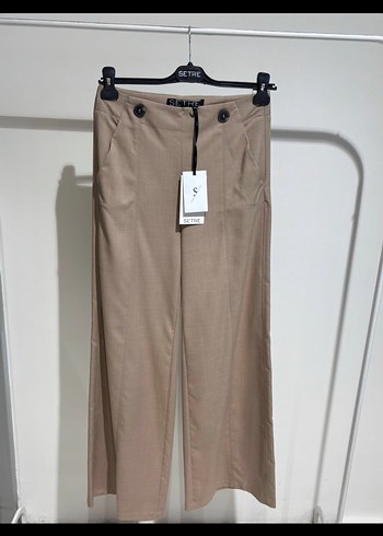 Düğmeli Bej Kadın Kumaş Pantolon - Görsel 2