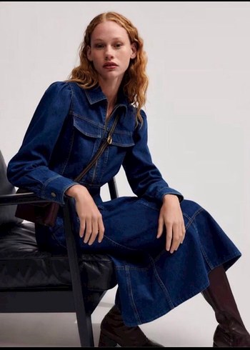 Orjinal ME-EM  Koyu Mavi Kadın Kot Elbise - Görsel 6