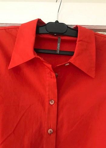 Düğmeli Kısa Kollu Nar çiçeği Midi Elbise - Görsel 4