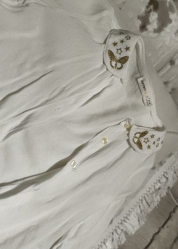 Nakışlı Beyaz Kız Keten Gömlek - Görsel 5