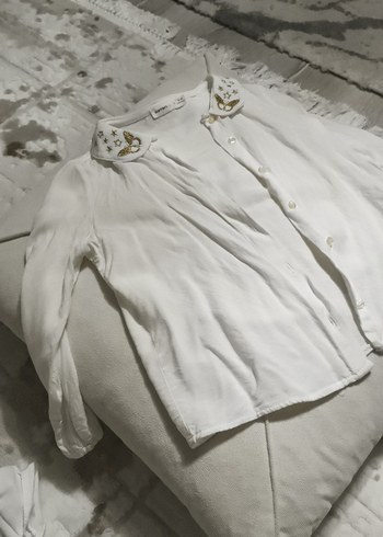 Nakışlı Beyaz Kız Keten Gömlek - Görsel 4