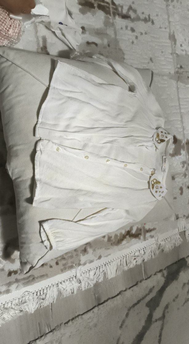 Nakışlı Beyaz Kız Keten Gömlek - Görsel 3