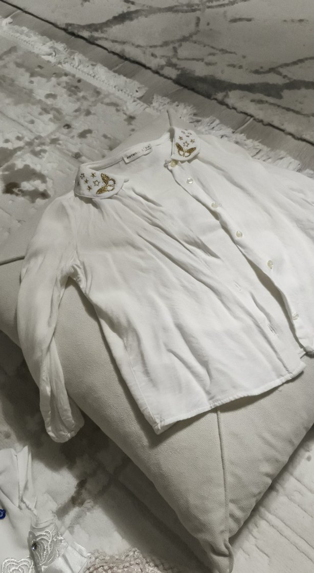 Nakışlı Beyaz Kız Keten Gömlek - Görsel 4