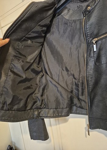 s Beden Kadın Siyah Deri Biker Ceket