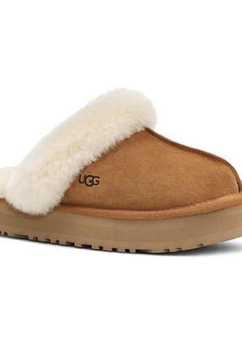 UGG Orijinal Bej Kadın Süet Kürklü Platform Terlik - Görsel 2