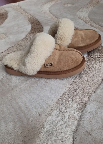 UGG Orijinal Bej Kadın Süet Kürklü Platform Terlik - Görsel 5