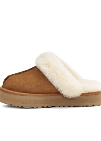 UGG Orijinal Bej Kadın Süet Kürklü Platform Terlik - Görsel 3