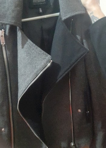 Gri Biker Fermuarlı Kadın Ceket - Görsel 4