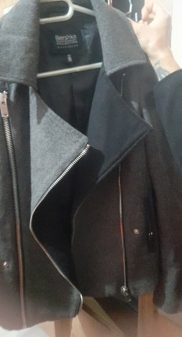 Gri Biker Fermuarlı Kadın Ceket - Görsel 4