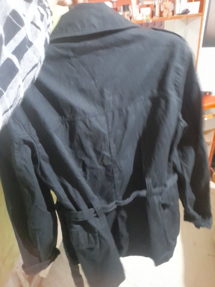 Düğmeli Siyah Kadın Trençkot - Görsel 2