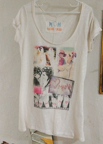 Baskılı Pamuklu Hamile Tişörtü, Kısa Kollu - Görsel 3