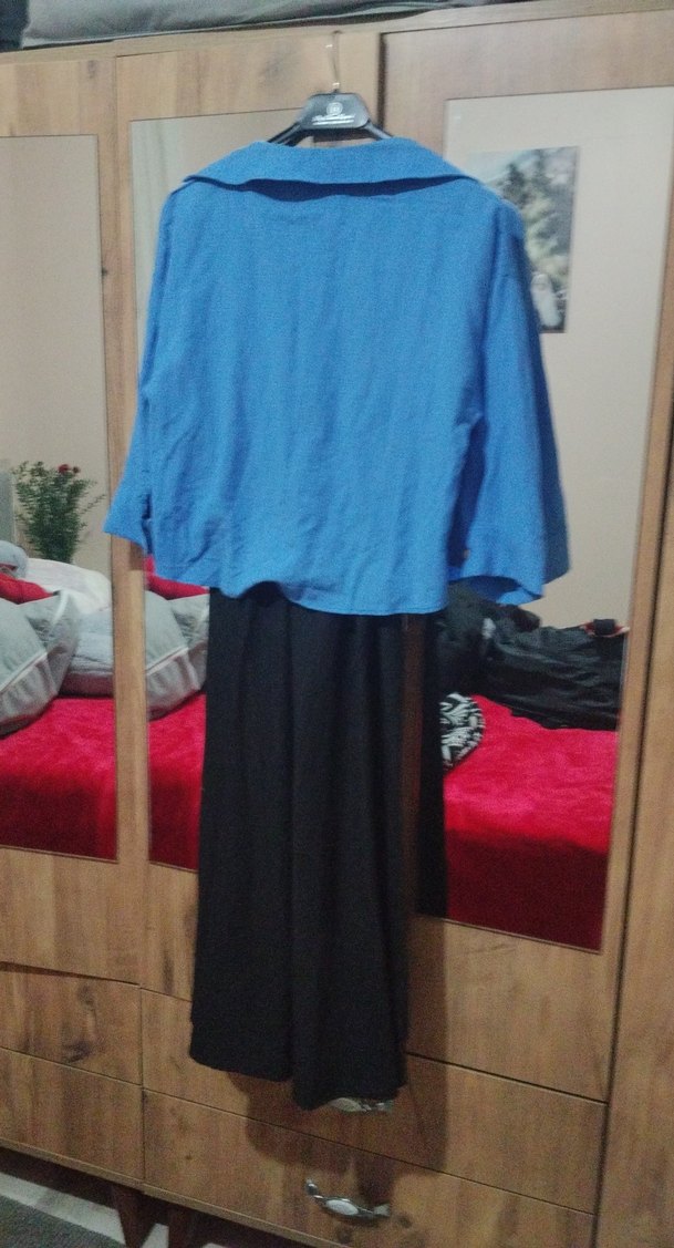 Straplez Mavi Uzun Kollu elbıse - Görsel 5