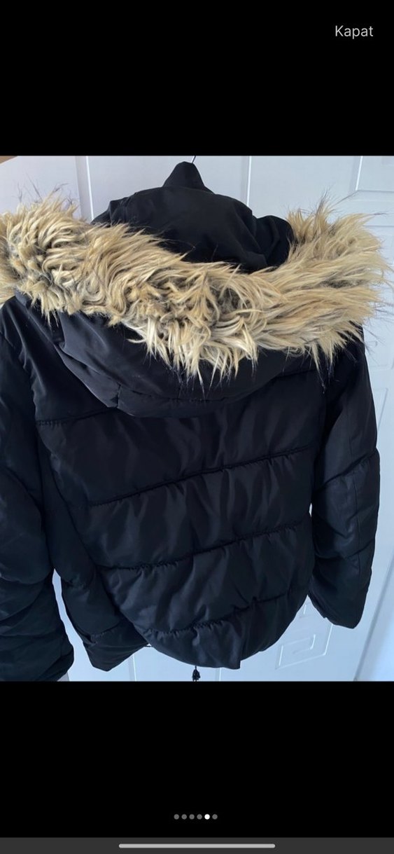 Kürk Detaylı Siyah Kadın Kışlık Mont - Görsel 2