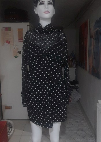 Topshop Puantiye Desenli Siyah Mini Gömlek Tunik