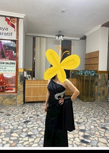 Siyah tek omuz  Uzun Kadın Abiye - Görsel 2