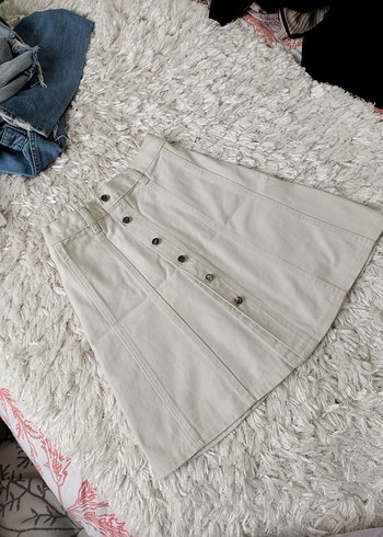 Düğmeli Bohem Pamuklu Mini Etek