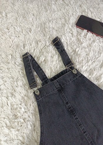 s Beden Gri Denim Kadın Kısa Salopet