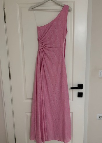 Pembe Drapeli Uzun Askılı Elbise - Görsel 4