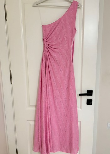 Pembe Drapeli Uzun Askılı Elbise - Görsel 3