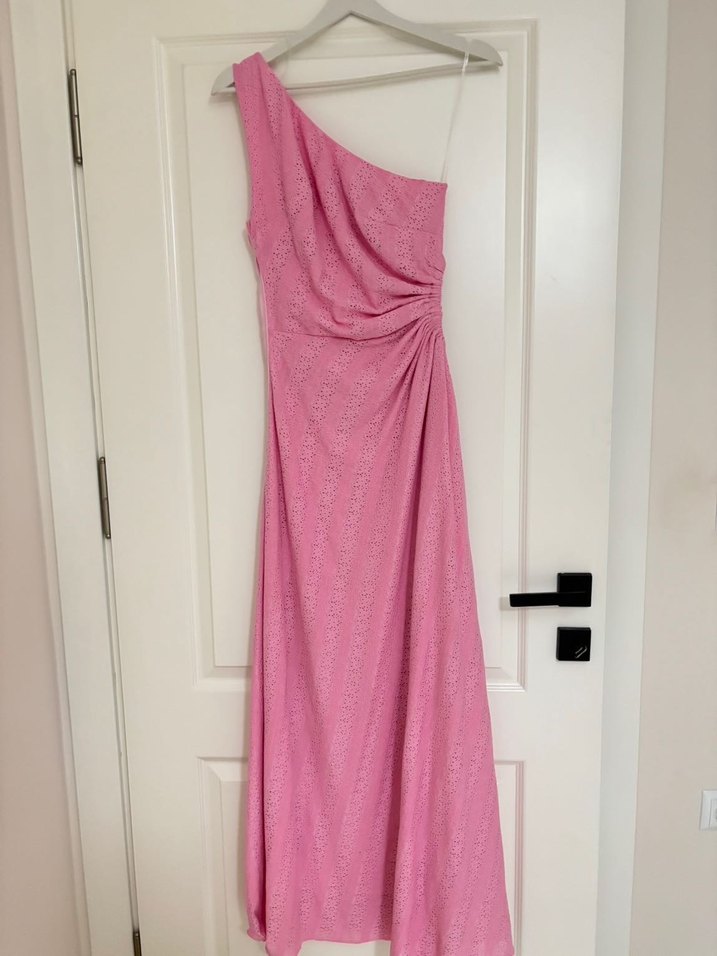 Pembe Drapeli Uzun Askılı Elbise - Görsel 2