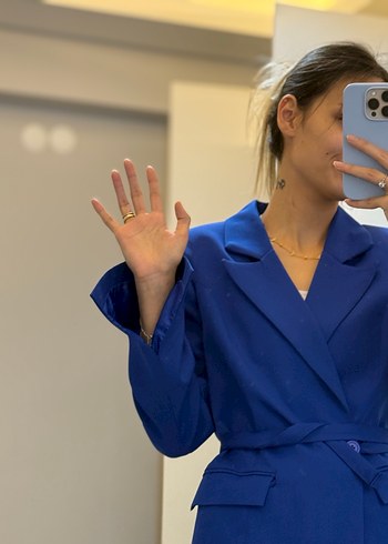 Kemerli saks mavisi Kadın Takım Elbise - Görsel 9