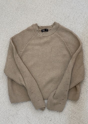 Bej Örgü Kadın Triko Kazak - Görsel 4