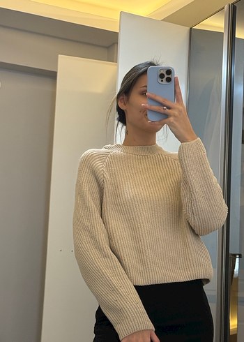 Bej Örgü Kadın Triko Kazak - Görsel 3