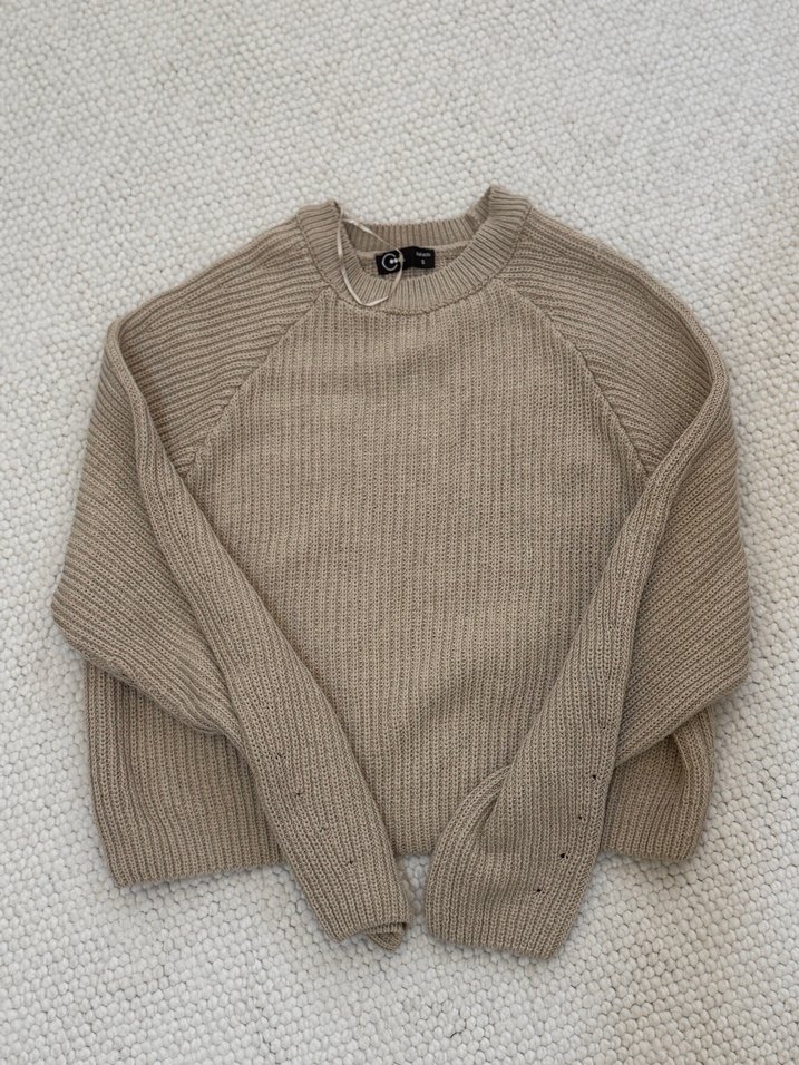 Bej Örgü Kadın Triko Kazak - Görsel 4