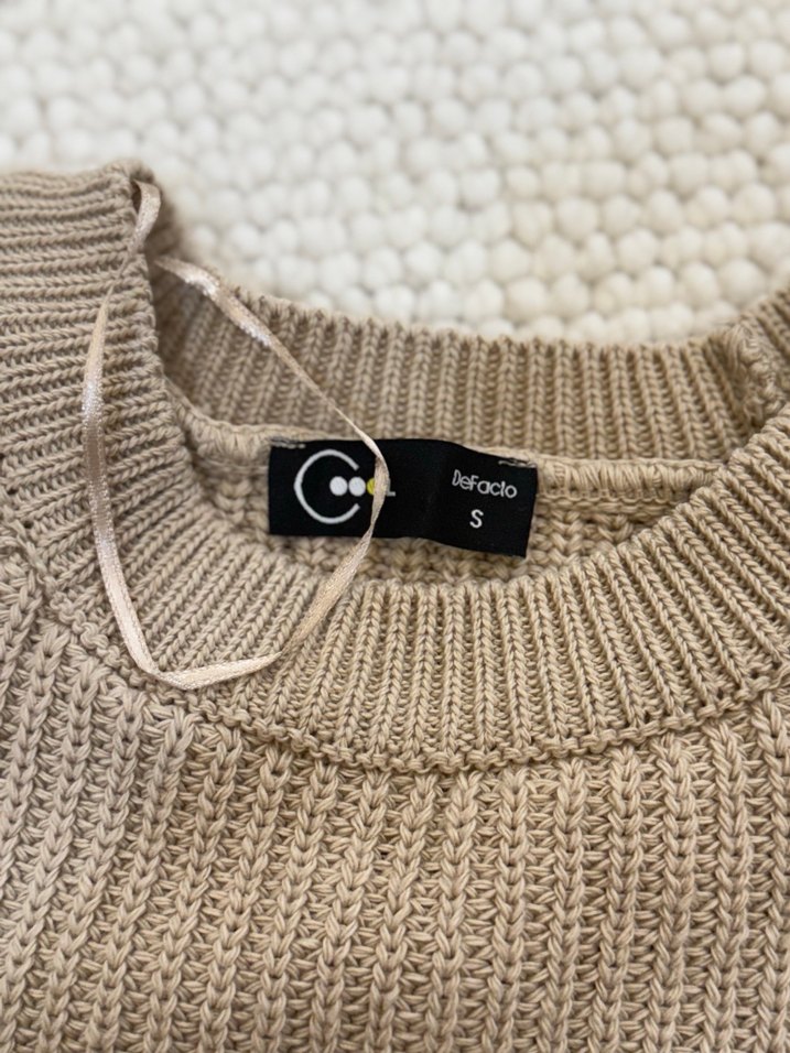 Bej Örgü Kadın Triko Kazak - Görsel 5