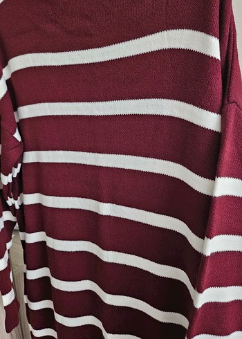 Zara Bordo Çizgili Uzun Triko Elbise