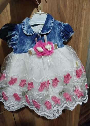 LC Waikiki Kız Çocuk Kot Elbise Nakışlı Fırfırlı