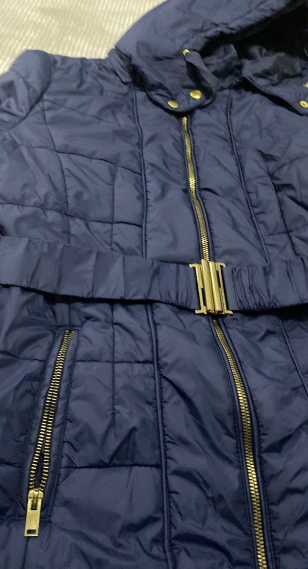 Kemerli Lacivert Kadın Mont - Görsel 2