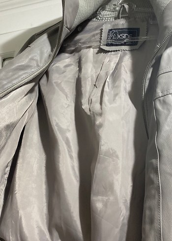 Gri Deri Kadın Ceket Yüksek Yakalı - Görsel 4