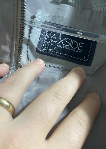 Gri Deri Kadın Ceket Yüksek Yakalı - Görsel 5