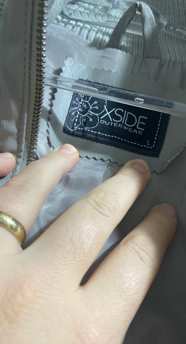 Gri Deri Kadın Ceket Yüksek Yakalı - Görsel 5