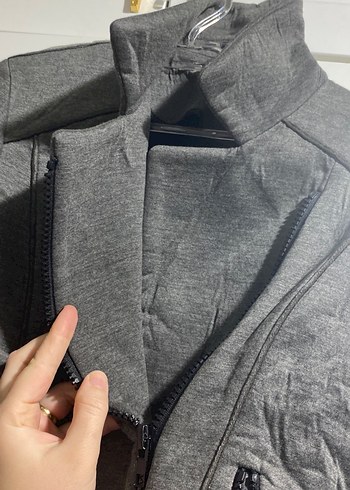 Gri Kadın Fermuarlı Midi Ceket - Görsel 2