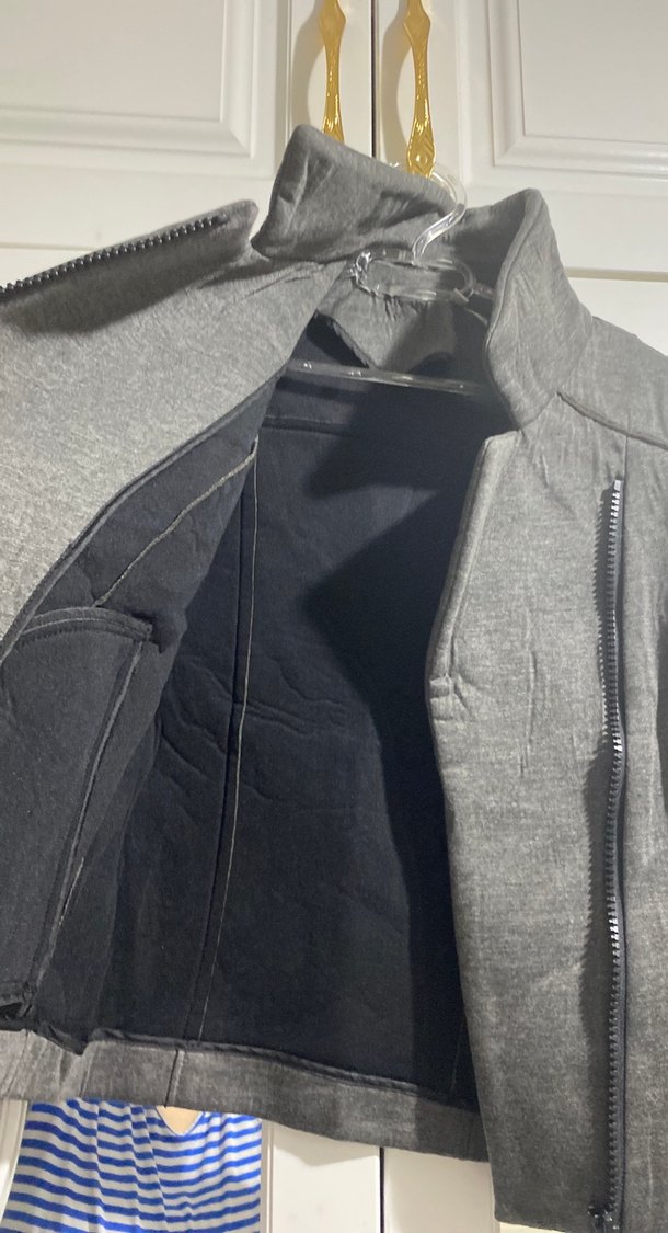 Gri Kadın Fermuarlı Midi Ceket - Görsel 3