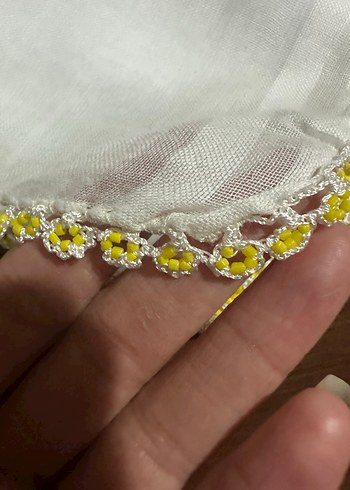 Beyaz Boncuk Oyalı Tülbent - Görsel 3