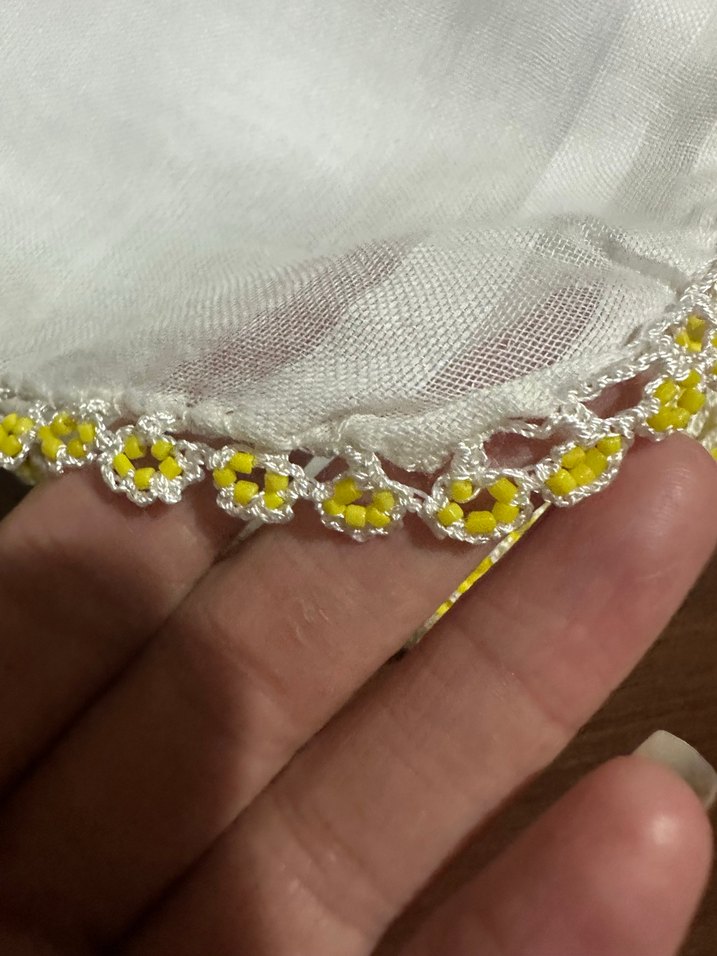 Beyaz Boncuk Oyalı Tülbent - Görsel 3