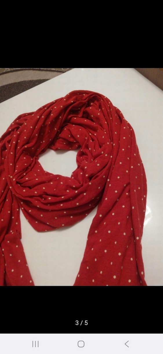 Parlak Kırmızı Puantiyeli Kadın Şal - Görsel 3