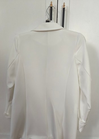 38 Beden beyaz Renk Düğmeli Beyaz Kadın Midi Blazer Ceket
