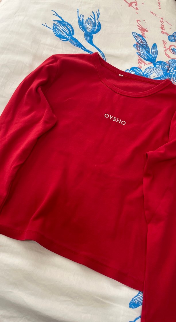 Oysho Kırmızı Hamile Uzun Kollu Tişört - Görsel 3