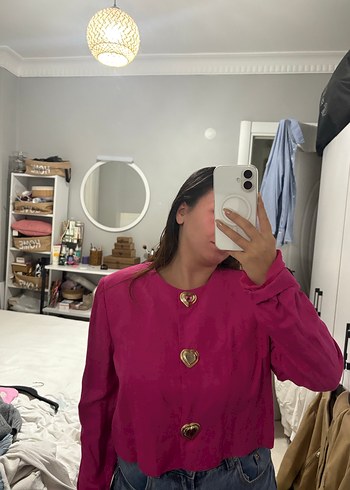 Adil Işık Düğmeli Pembe Kadın Gömlek ceket
