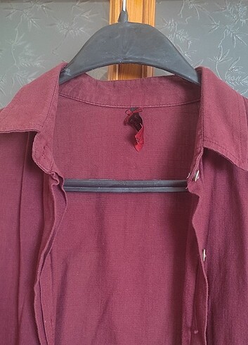 Uzun bordo günlük gömlek tunik - Görsel 2