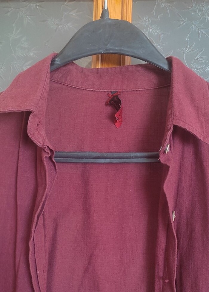 Uzun bordo günlük gömlek tunik - Görsel 2