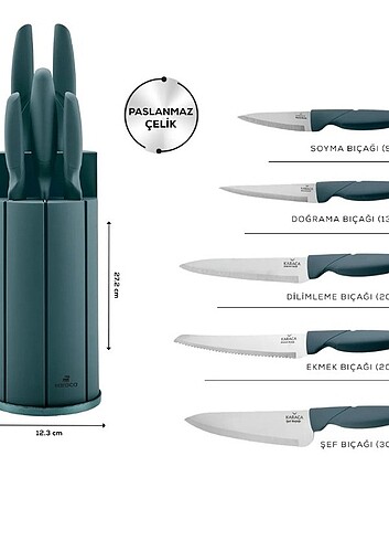 Karaca Proofcut YEŞİL 6 Parça çelik Bıçak Seti, Sıfır kutusunda,
