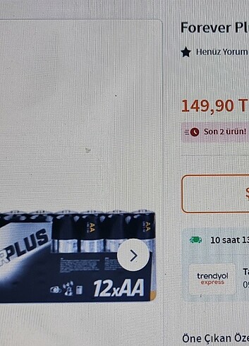 Beden Renk 12 adet Forever plus AA kalem Alkalin pil.